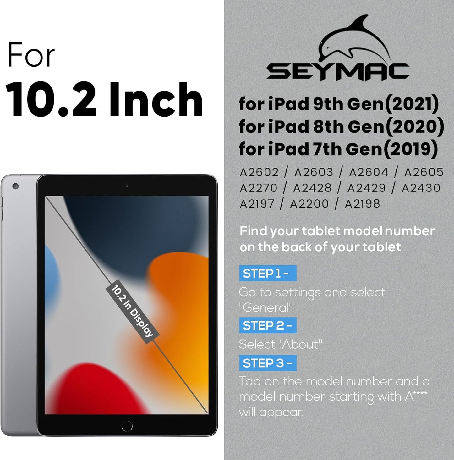 Case Ipad 9Th Generation Kids Ipad 10.2 Case 2021, Full-Body Shock Protective Ipad 7/8/9 Case with Screen Protector Rotating Hand Strap Stand for Ipad 10.2-Inch 9Th/8Th/7Th Gen, Black/Blue