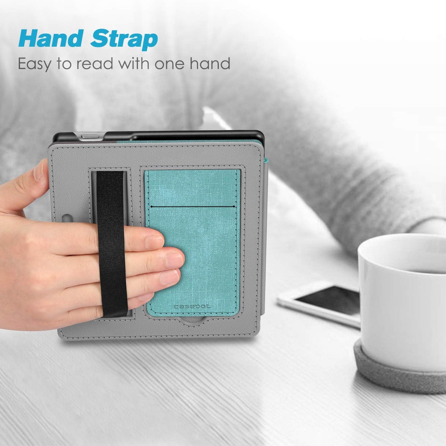 Stand Case for All-New Kindle Oasis (10Th Generation, 2019 Release and 9Th Generation, 2017 Release) - Premium PU Leather Sleeve Cover with Card Slot and Hand Strap, Turquoise/Brown