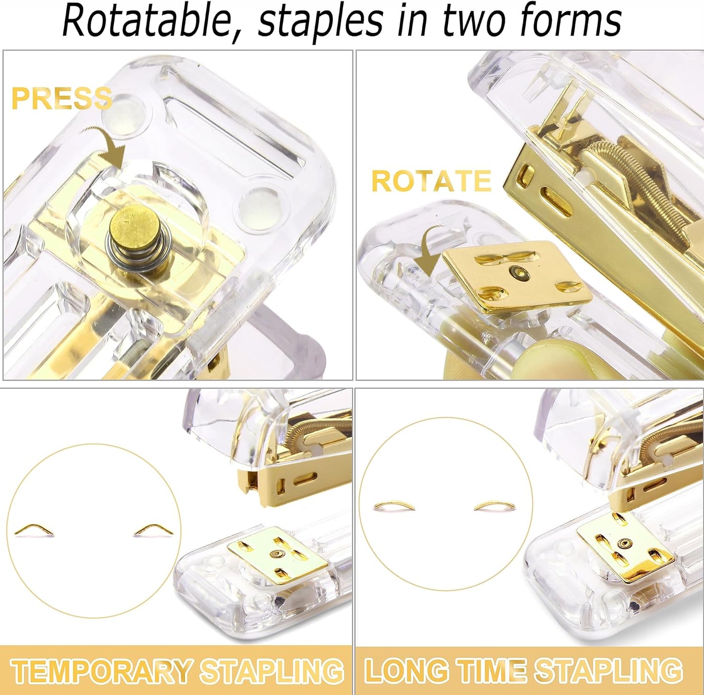 Gold Desk Accessories,Office Supplies Set Acrylic Stapler Set Staple Remover, Tape/Pen Holder, 2 Ballpoint Pen, Scissor, Binder/Paper Clips and 1000Pcs Staples.