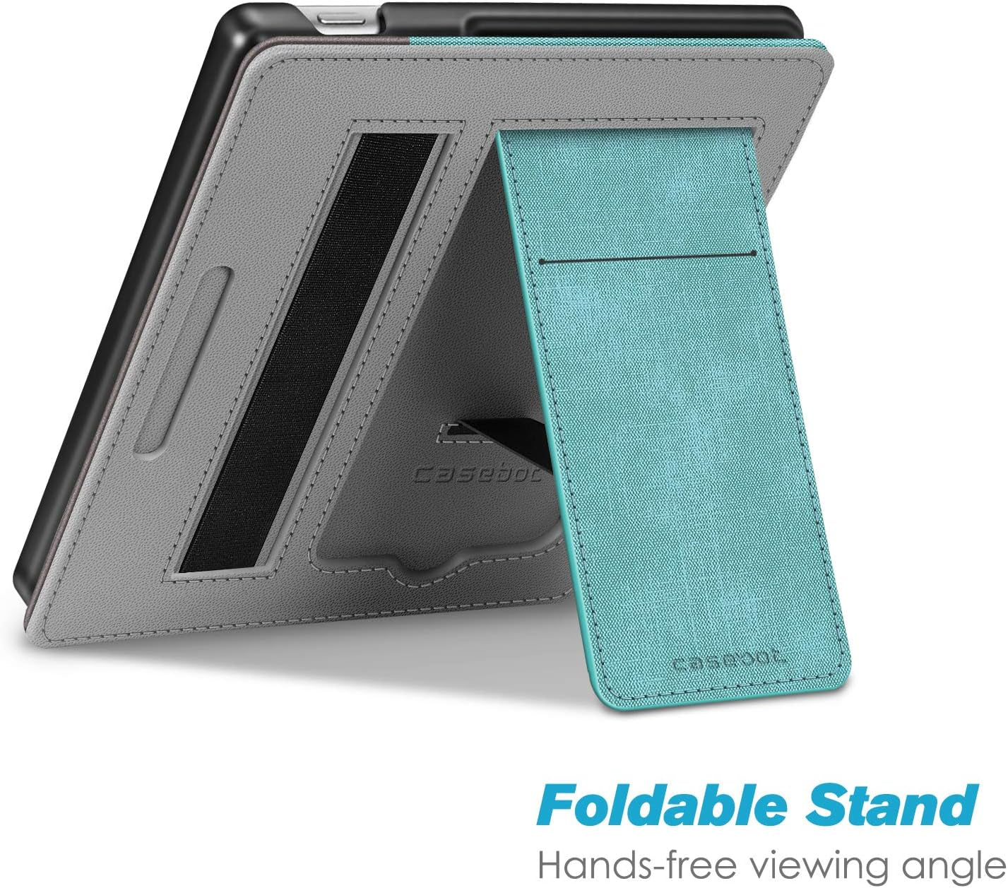 Stand Case for All-New Kindle Oasis (10Th Generation, 2019 Release and 9Th Generation, 2017 Release) - Premium PU Leather Sleeve Cover with Card Slot and Hand Strap, Turquoise/Brown